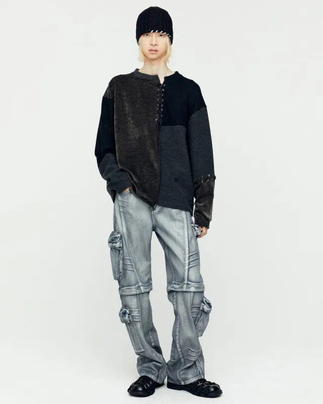 LACE-UP OVERSIZED SWEATER atb1142m(BLACK) made by Andersson Bell