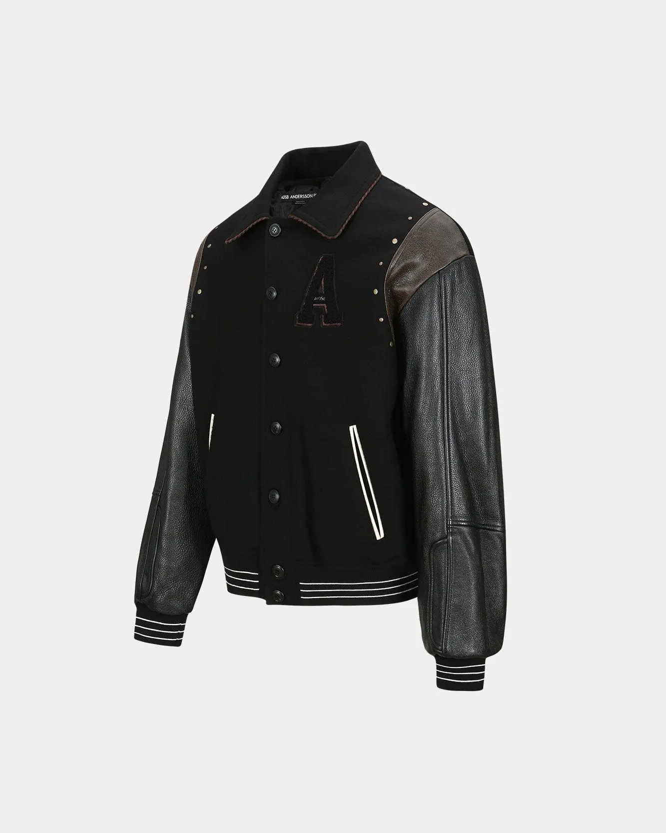 A PATCH WOOL & LEATHER VARSITY JACKET awa691m(BLACK) sold by Andersson Bell product image thumbnail 3
