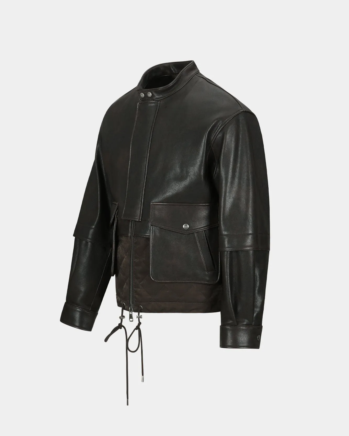 QUILTED BOMBER LEATHER JACKET awa631m(BROWN) sold by Andersson Bell product image thumbnail 3