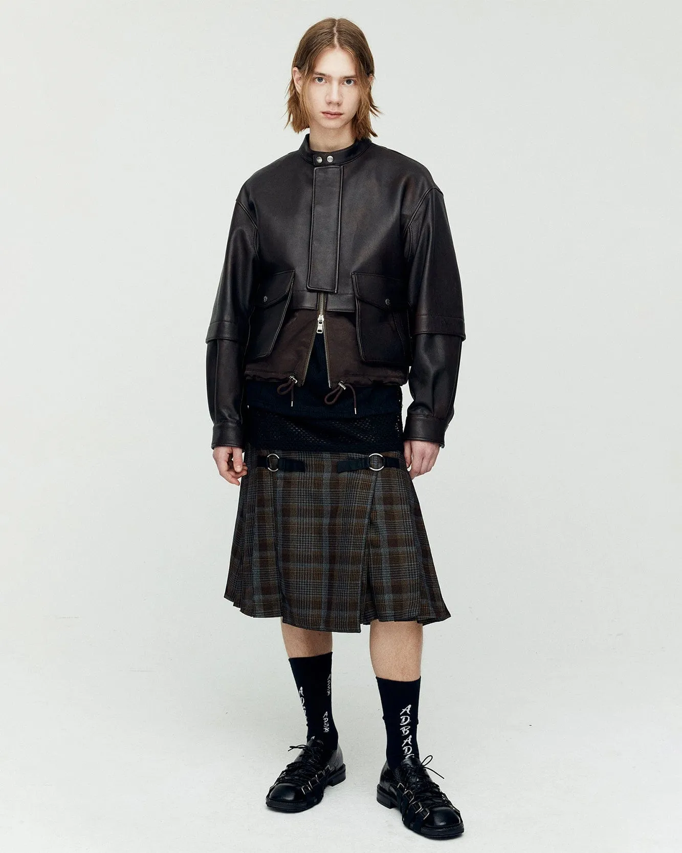 QUILTED BOMBER LEATHER JACKET awa631m(BROWN) sold by Andersson Bell