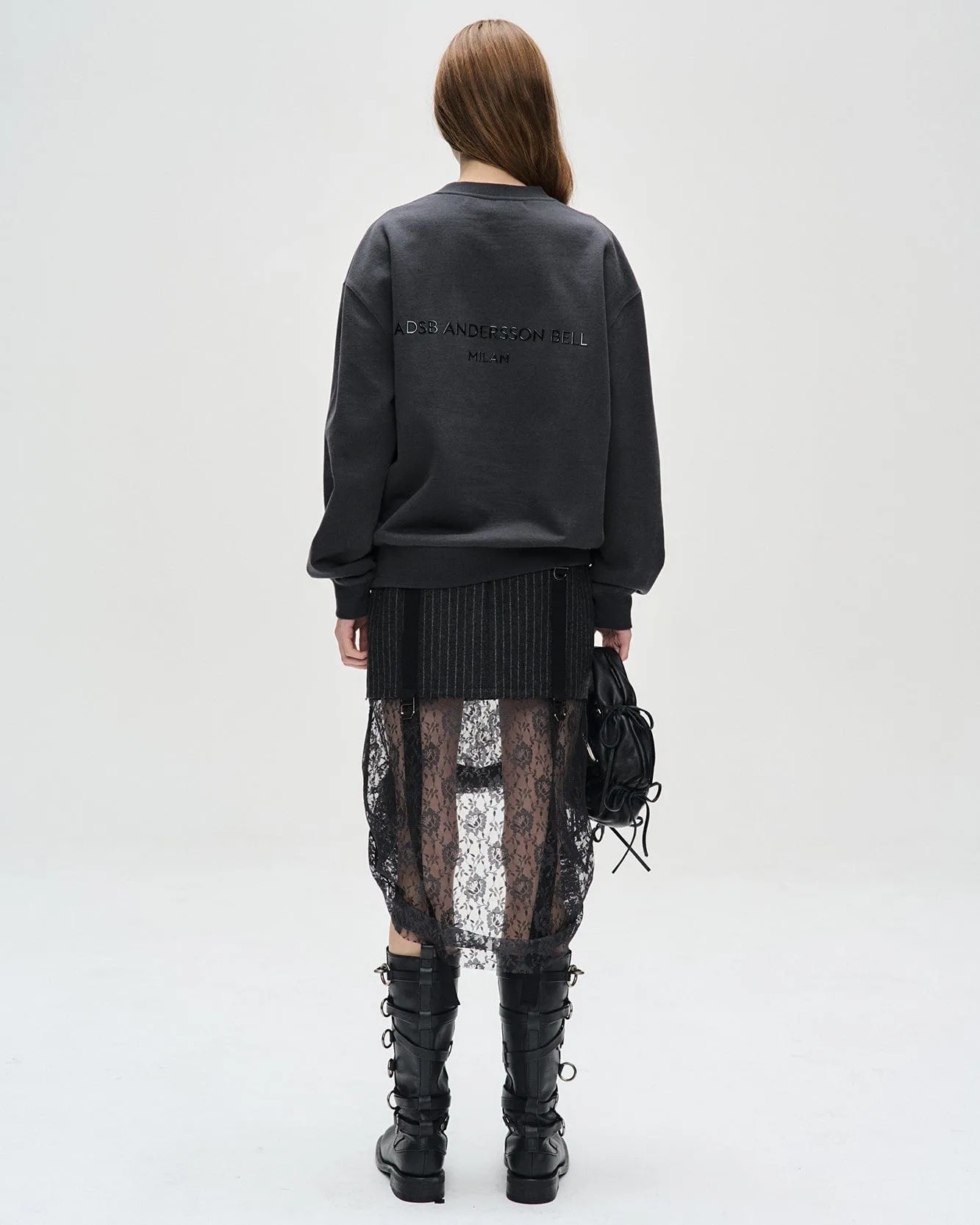 UNISEX STOOL PATCH LOGO SWEATSHIRTS atb1272u(CHARCOAL) sold by Andersson Bell product image thumbnail 5