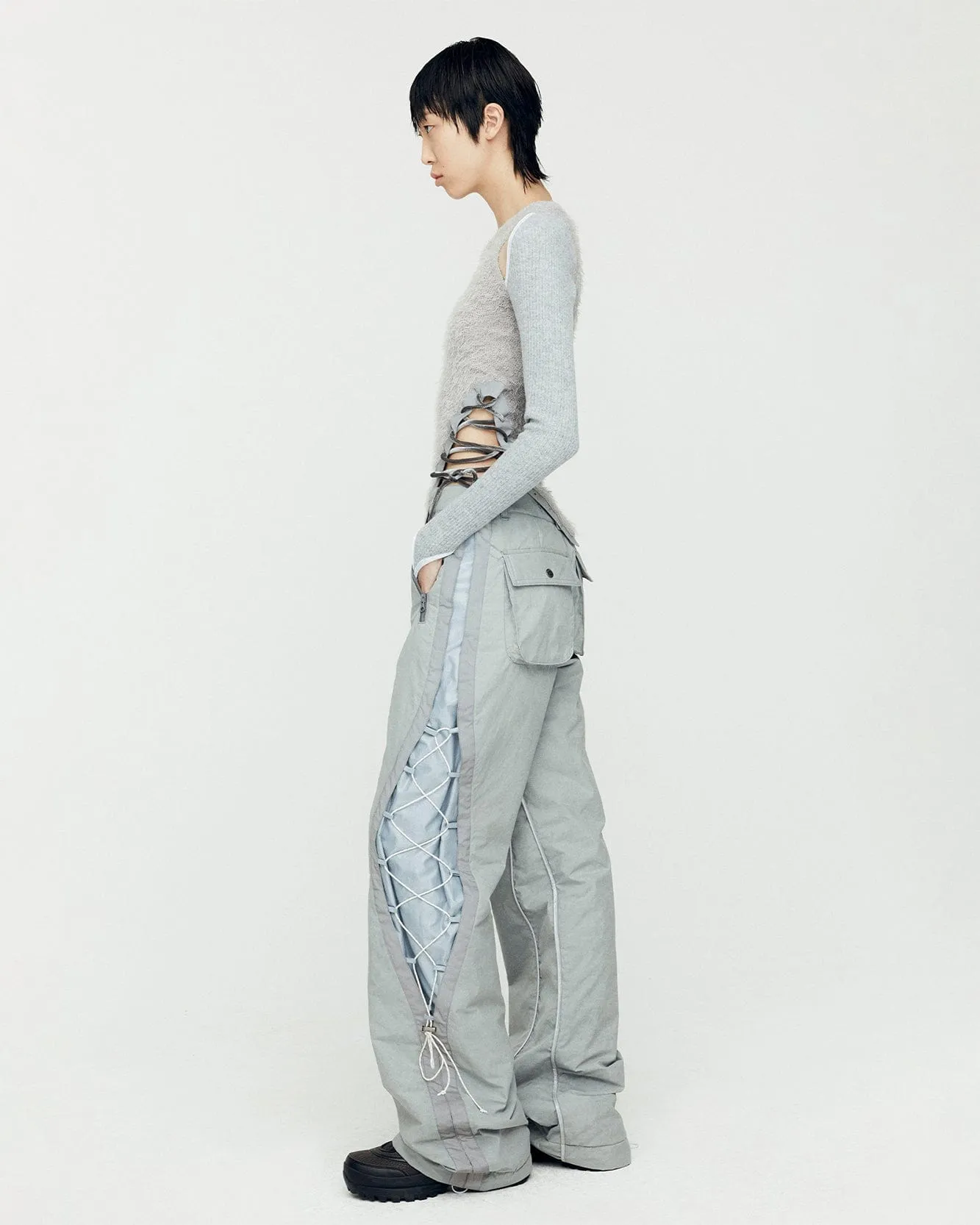 CRACK PADDED LACE-UP WIDE PANTS apa770w(GREY) sold by Andersson Bell