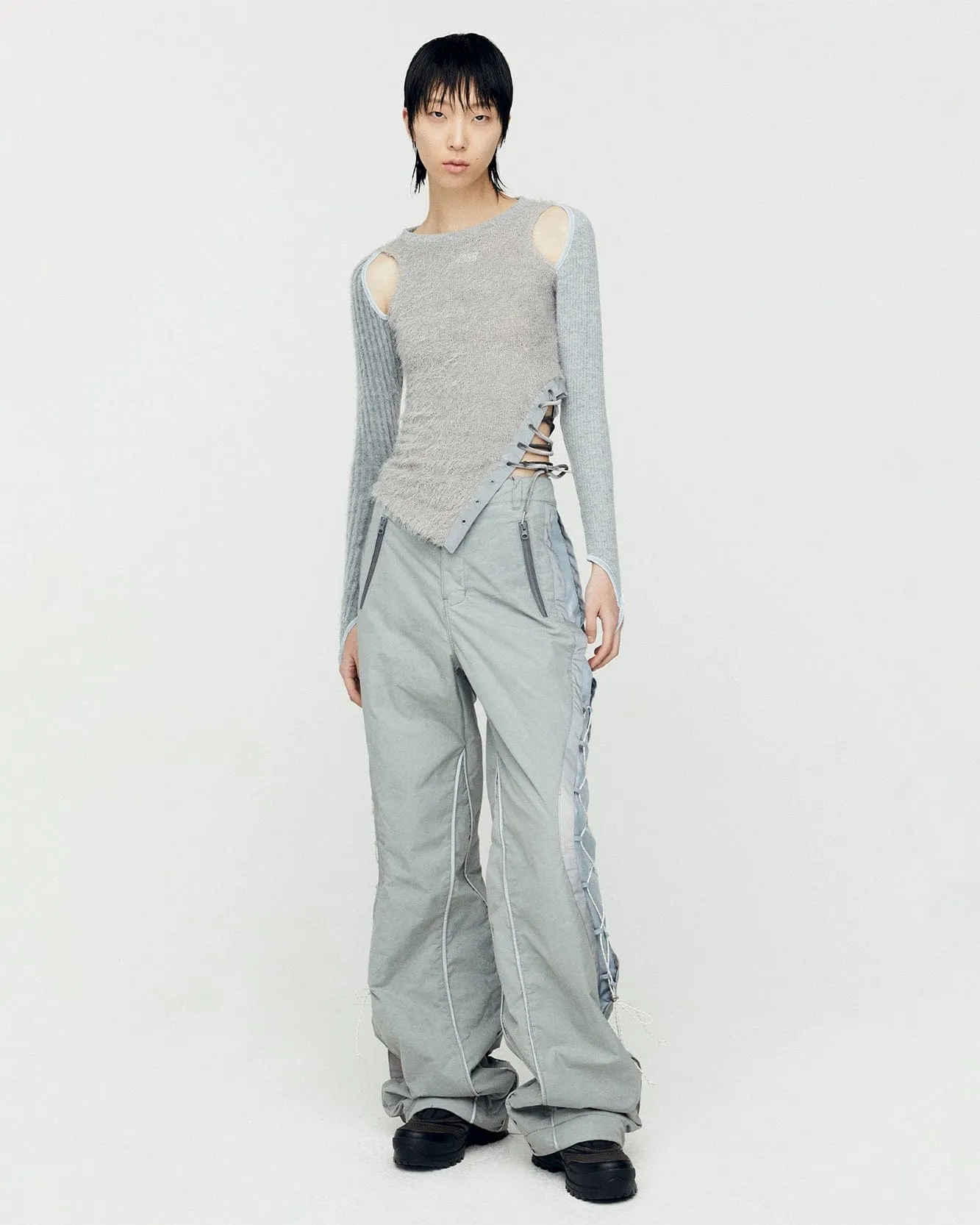 CRACK PADDED LACE-UP WIDE PANTS apa770w(GREY) sold by Andersson Bell product image thumbnail 4