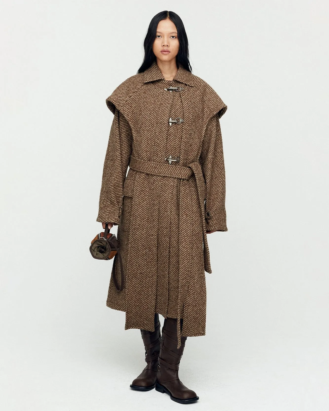 SCARF DOUBLE-LAYERED COAT awa661w(BROWN) sold by Andersson Bell