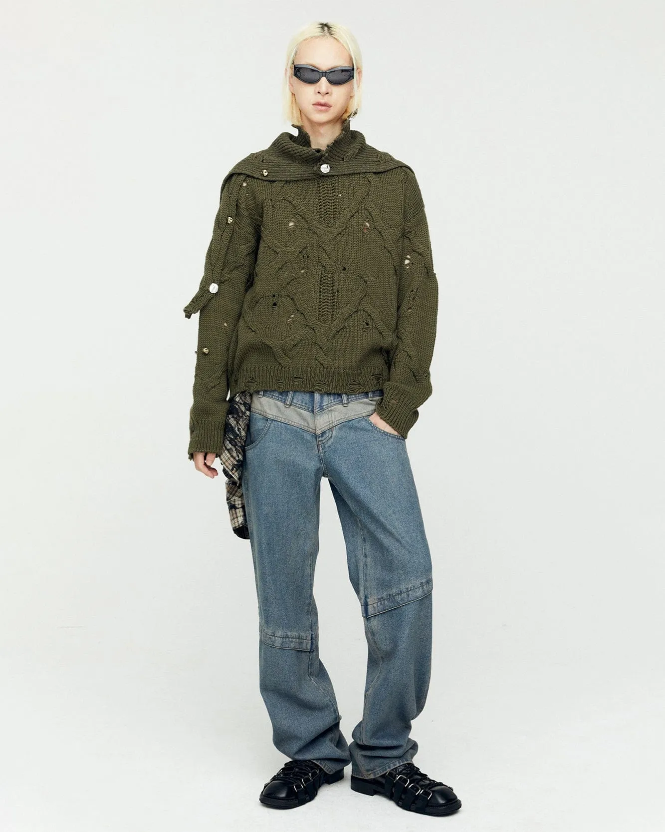 FISHERMAN BUTTON CREW-NECK SWEATER atb1163m(KHAKI) sold by Andersson Bell