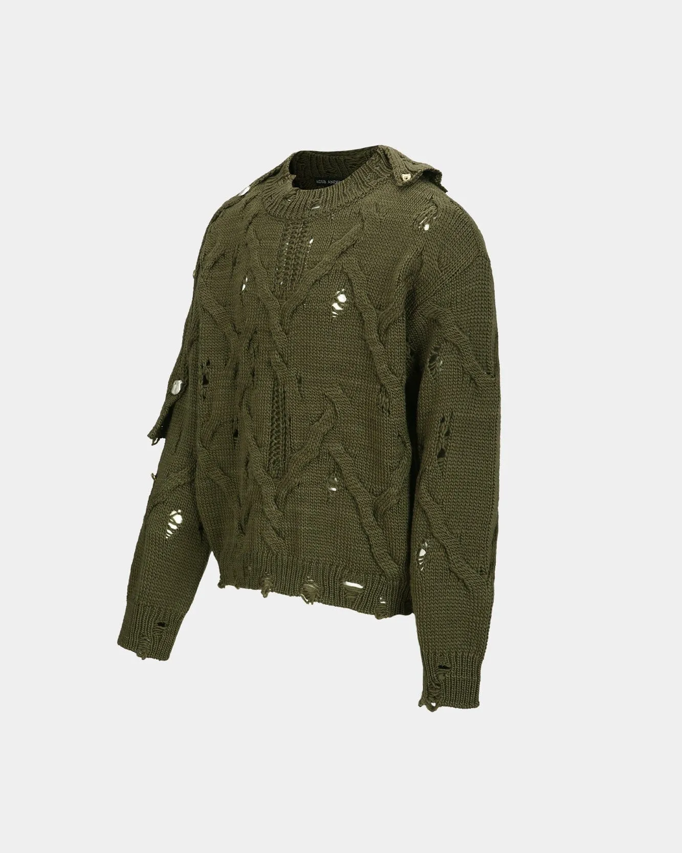 FISHERMAN BUTTON CREW-NECK SWEATER atb1163m(KHAKI) sold by Andersson Bell product image thumbnail 3