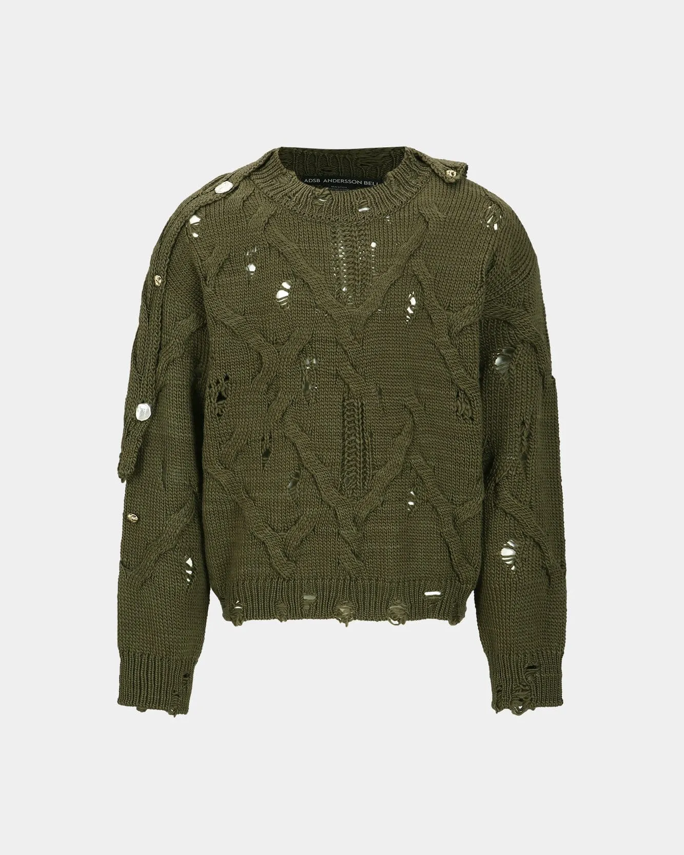 FISHERMAN BUTTON CREW-NECK SWEATER atb1163m(KHAKI) sold by Andersson Bell product image thumbnail 2