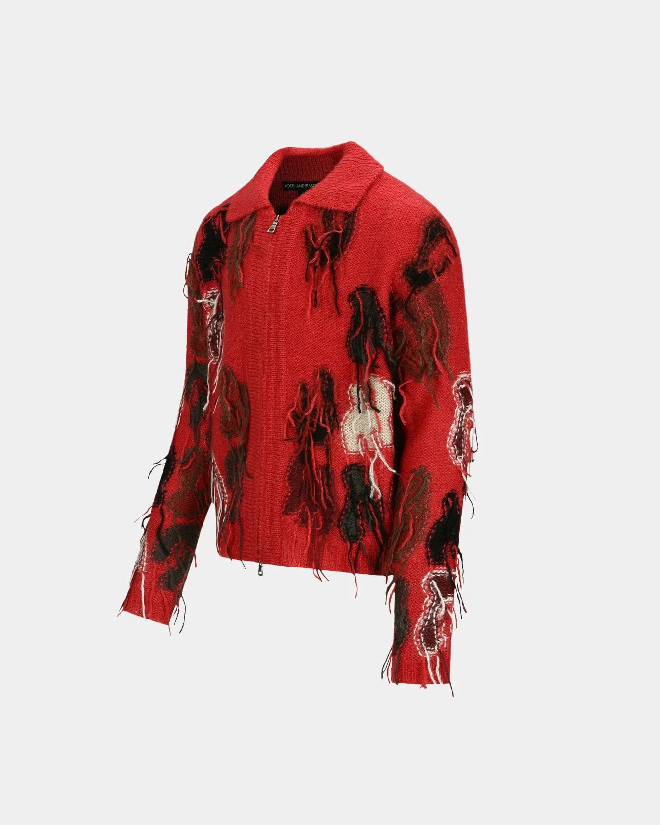 RAINBOW INTARSIA ZIP-UP CARDIGAN atb1154m(RED) sold by Andersson Bell product image thumbnail 3