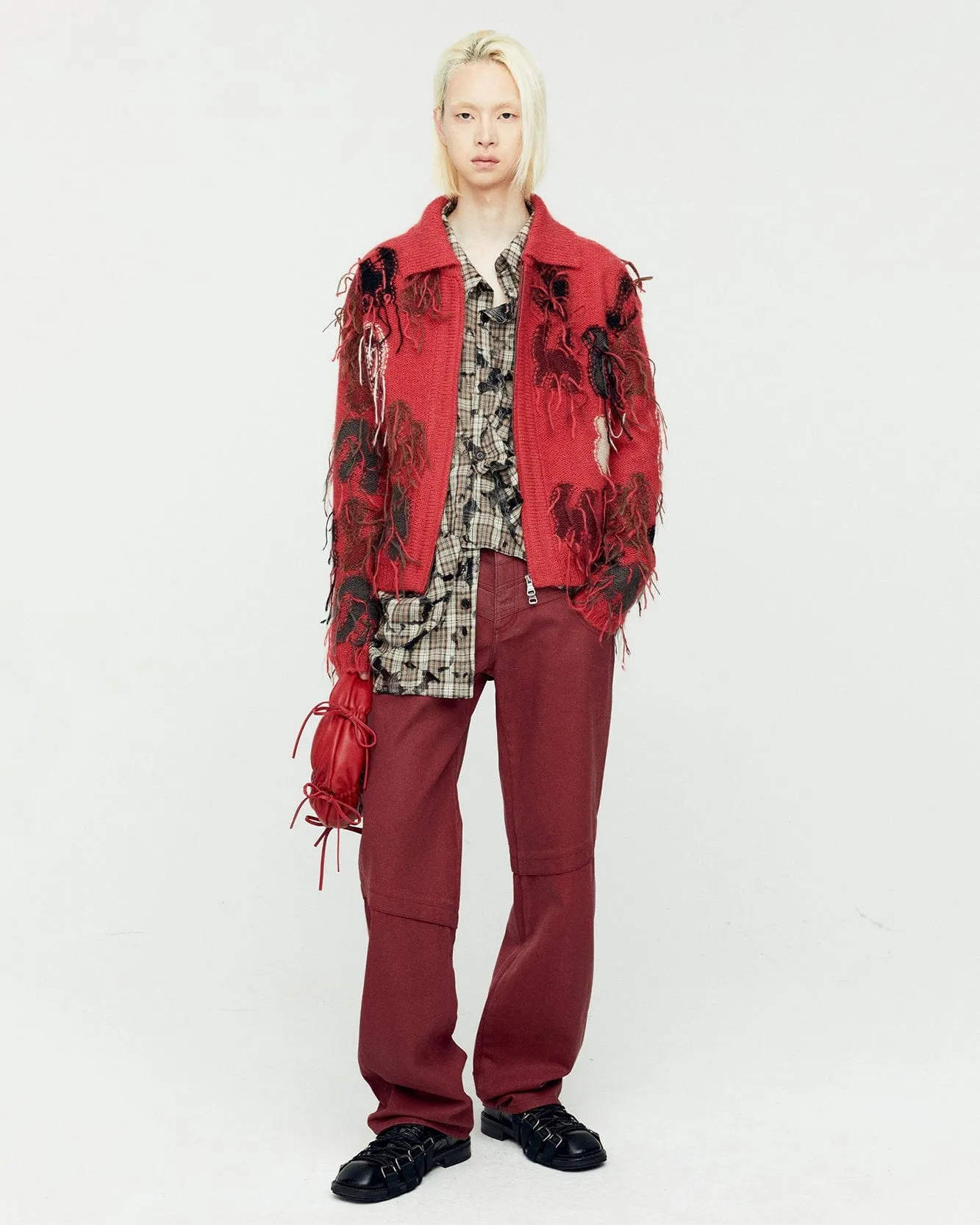 RAINBOW INTARSIA ZIP-UP CARDIGAN atb1154m(RED) sold by Andersson Bell