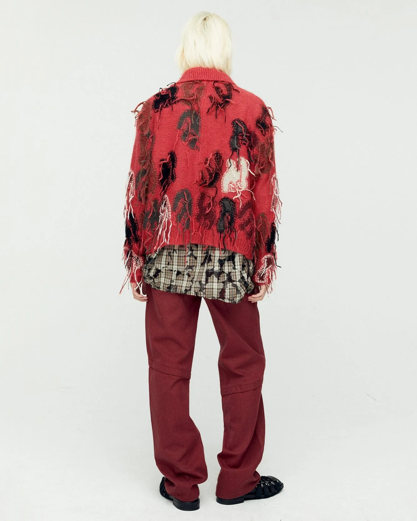 RAINBOW INTARSIA ZIP-UP CARDIGAN atb1154m(RED) sold by Andersson Bell product image thumbnail 5