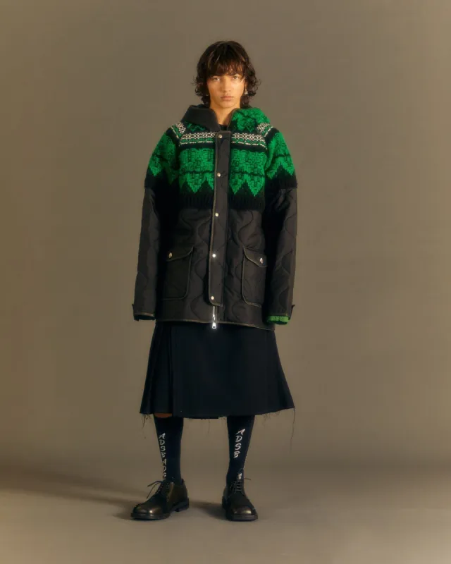 UNISEX NORDIC KNIT PATCH QUILTED PARKA awa555u(BLACK) sold by Andersson Bell