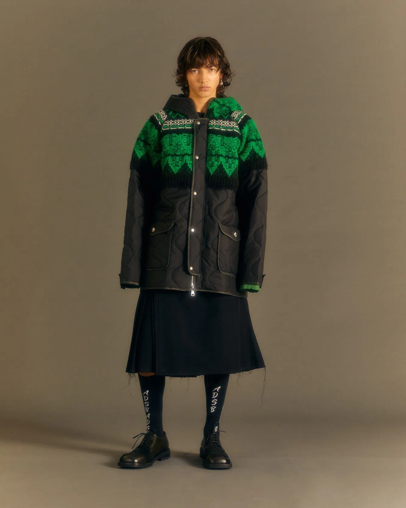 UNISEX NORDIC KNIT PATCH QUILTED PARKA awa555u(BLACK) sold by Andersson Bell