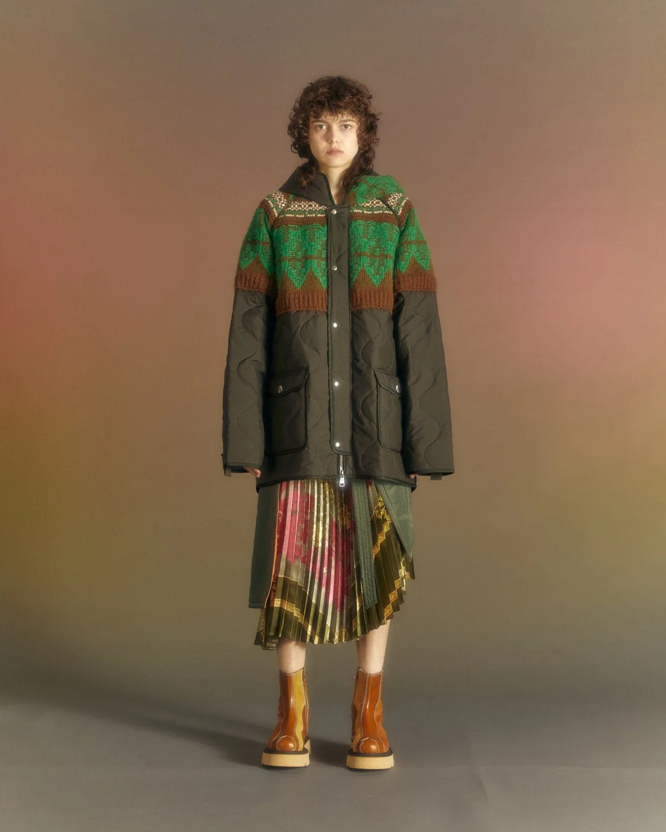 UNISEX NORDIC KNIT PATCH QUILTED PARKA awa555u(KHAKI) sold by Andersson Bell