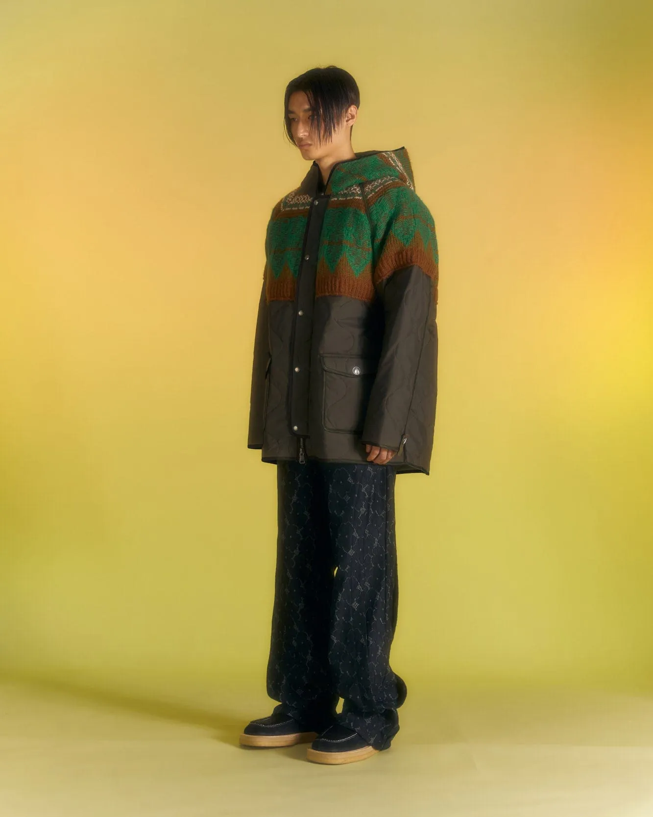 UNISEX NORDIC KNIT PATCH QUILTED PARKA awa555u(KHAKI) sold by Andersson Bell product image thumbnail 5