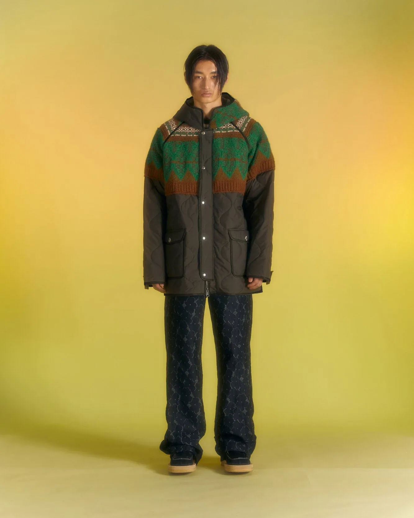 UNISEX NORDIC KNIT PATCH QUILTED PARKA awa555u(KHAKI) sold by Andersson Bell