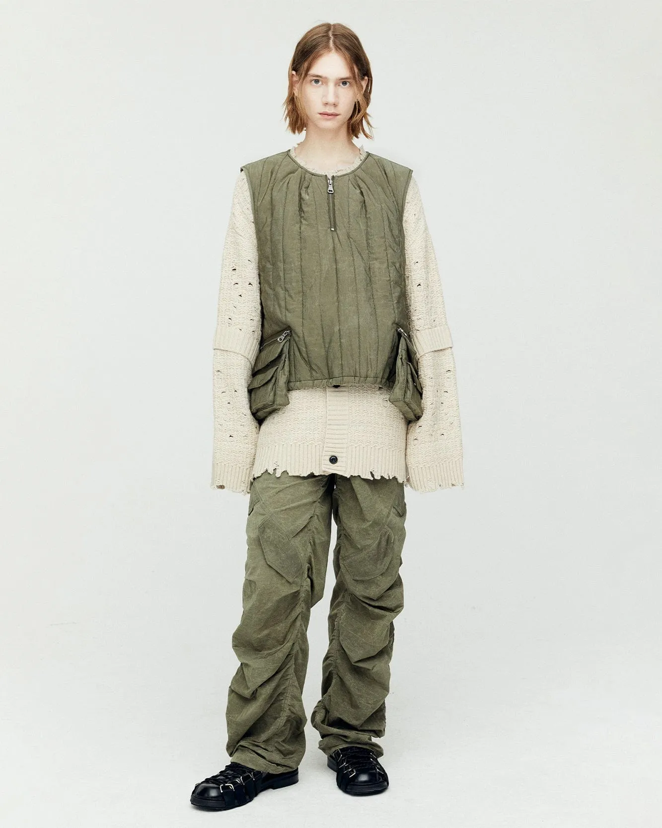 WAX COATED PADDED TURTLE VEST awa644m(KHAKI) sold by Andersson Bell product image thumbnail 5