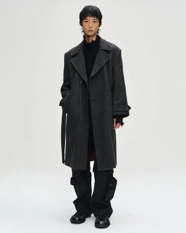 ROVY DOUBLE BREASTED HERRINGBONE COAT awa640m(CHARCOAL) made by Andersson Bell