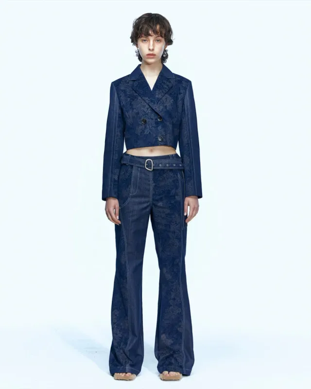 NESSY CUT OUT WAIST BELT SHORT JACKET awa453w(NAVY) made by Andersson Bell