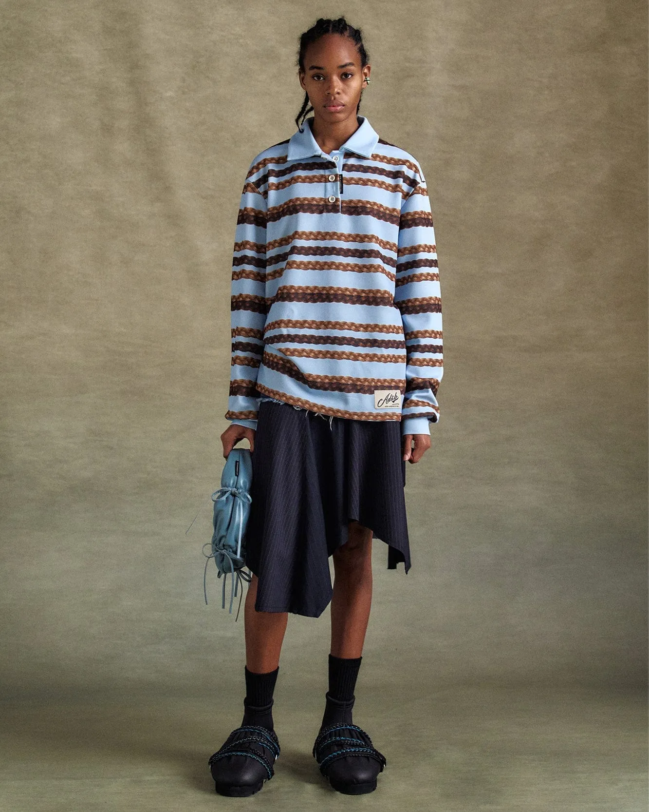 HAIR BRAID STRIPE COLLAR T-SHIRT atb1264w(BLUE) sold by Andersson Bell