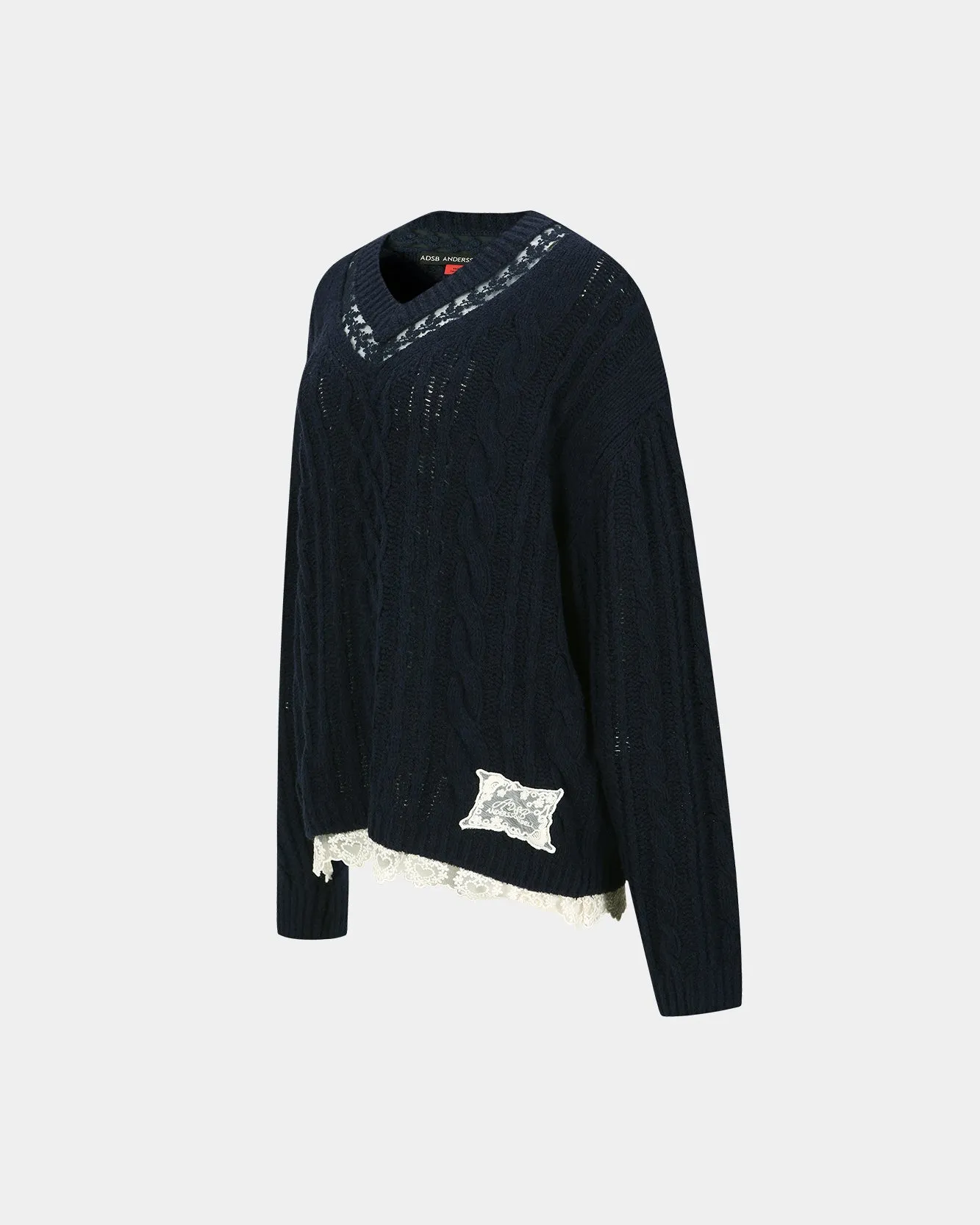 LACE CHUNKY V-NECK KNIT atb1260w(NAVY) sold by Andersson Bell product image thumbnail 3