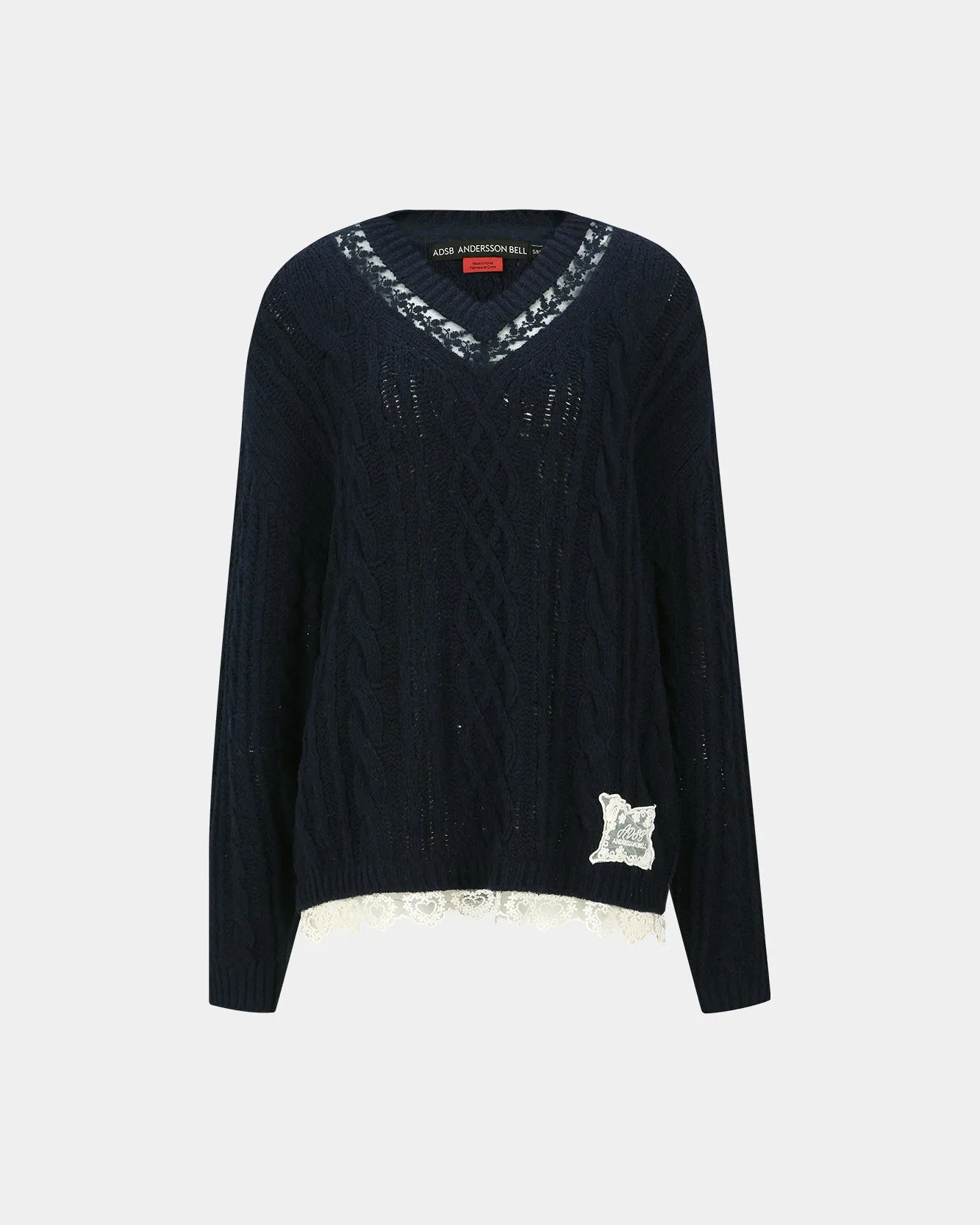 LACE CHUNKY V-NECK KNIT atb1260w(NAVY) sold by Andersson Bell product image thumbnail 2