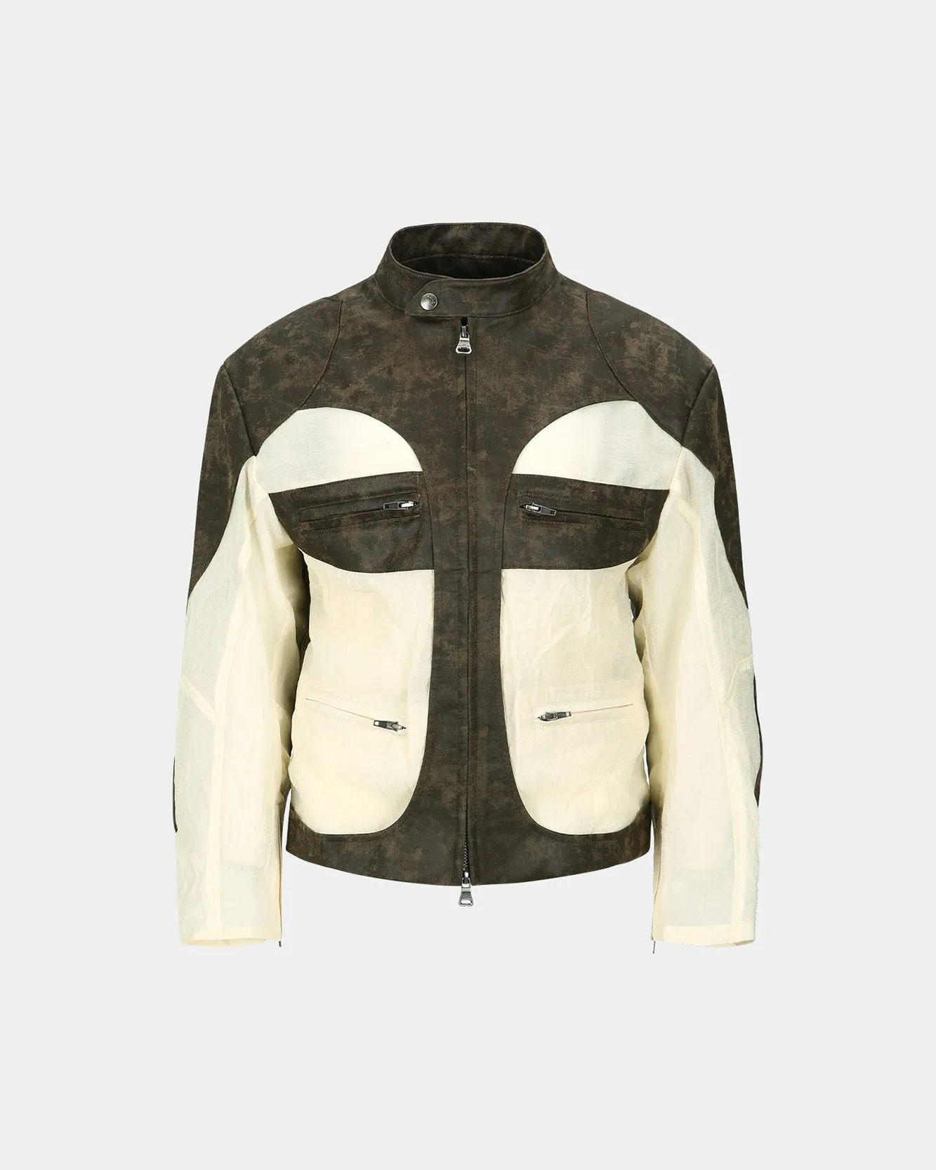 UNISEX FAUX-LEATHER & SHEER RIDER JACKET awa705u(BROWN) sold by Andersson Bell product image thumbnail 2
