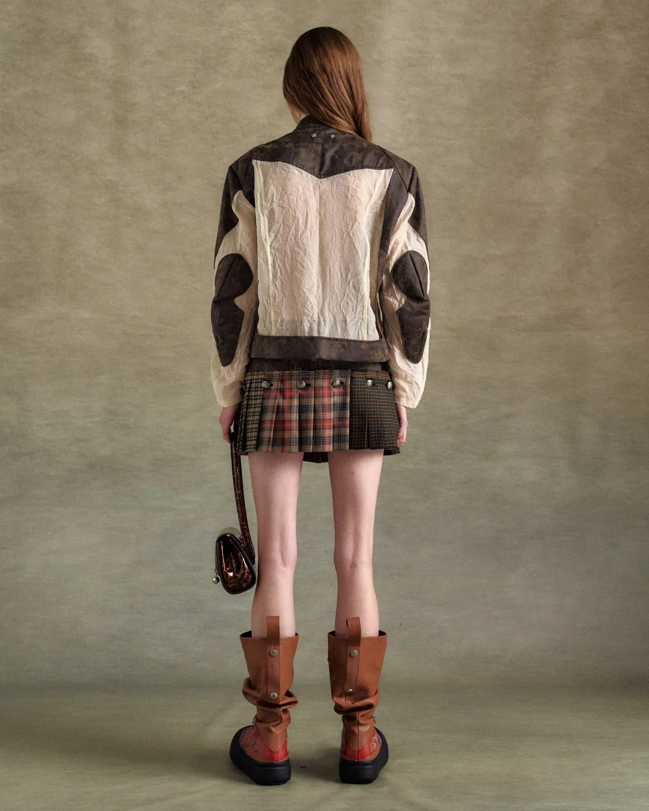 UNISEX FAUX-LEATHER & SHEER RIDER JACKET awa705u(BROWN) sold by Andersson Bell product image thumbnail 5