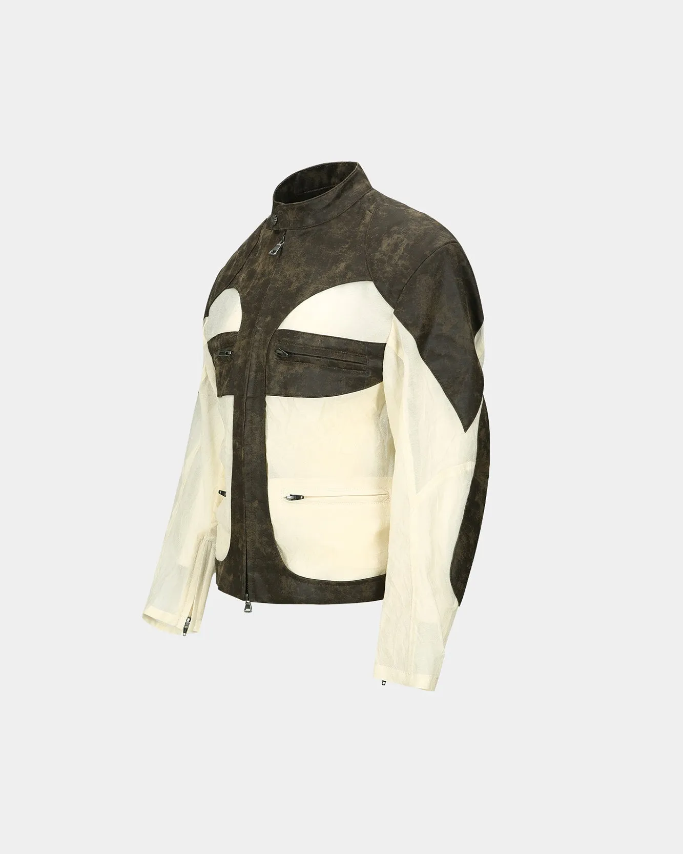 UNISEX FAUX-LEATHER & SHEER RIDER JACKET awa705u(BROWN) sold by Andersson Bell product image thumbnail 3