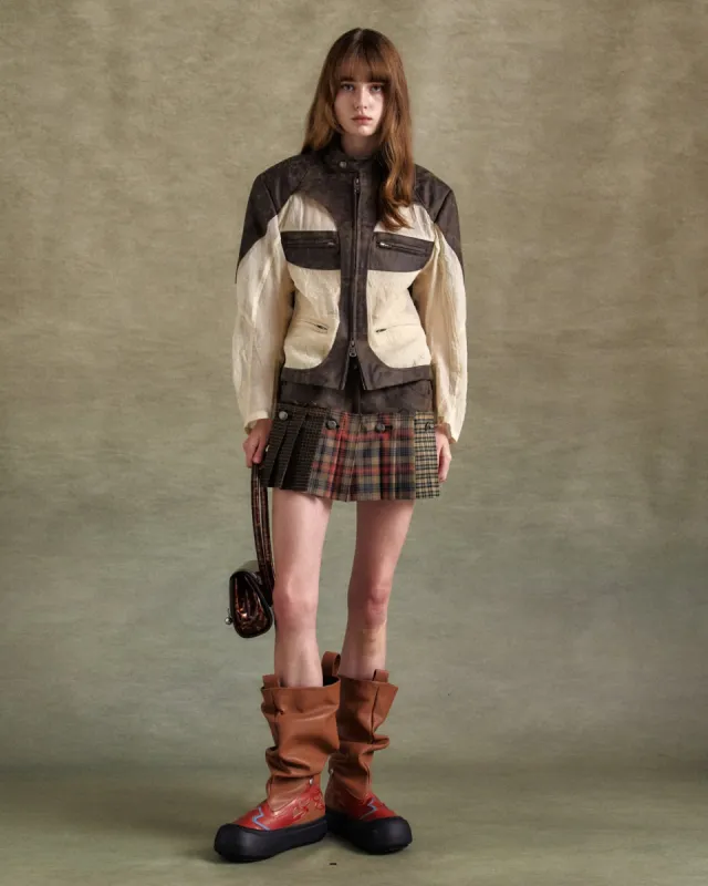 UNISEX FAUX-LEATHER & SHEER RIDER JACKET awa705u(BROWN) made by Andersson Bell