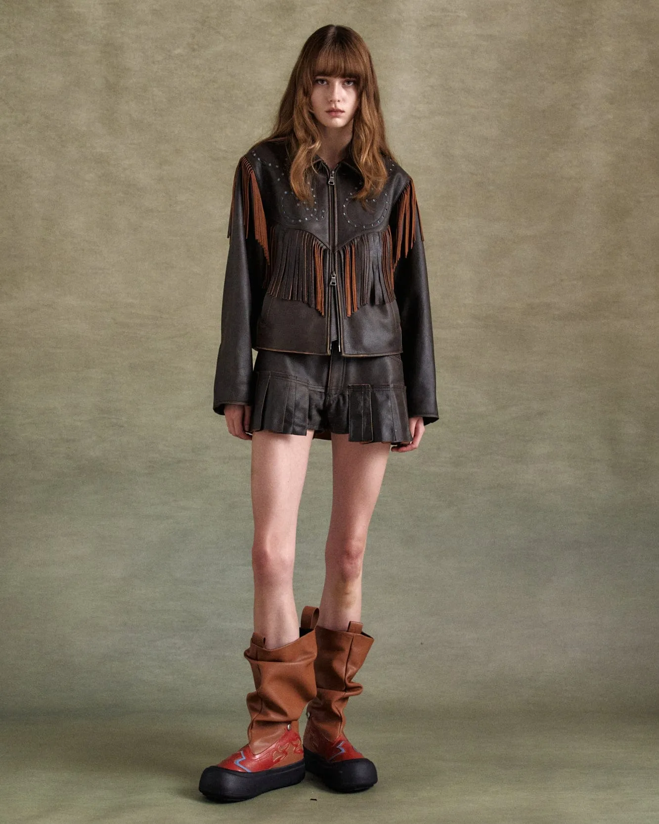 FRINGE PUNCHING LEATHER JACKET awa707w(BROWN) sold by Andersson Bell product image thumbnail 5