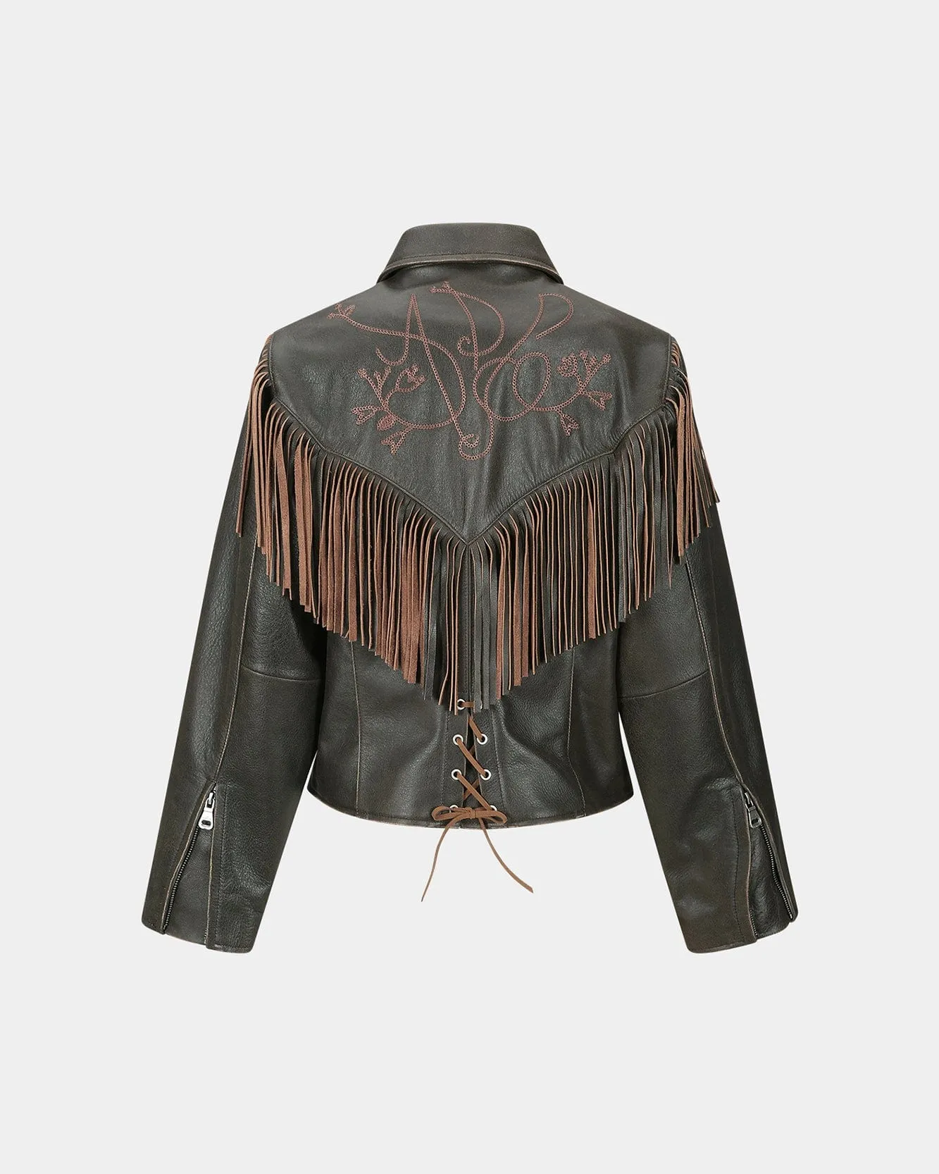FRINGE PUNCHING LEATHER JACKET awa707w(BROWN) sold by Andersson Bell product image thumbnail 4