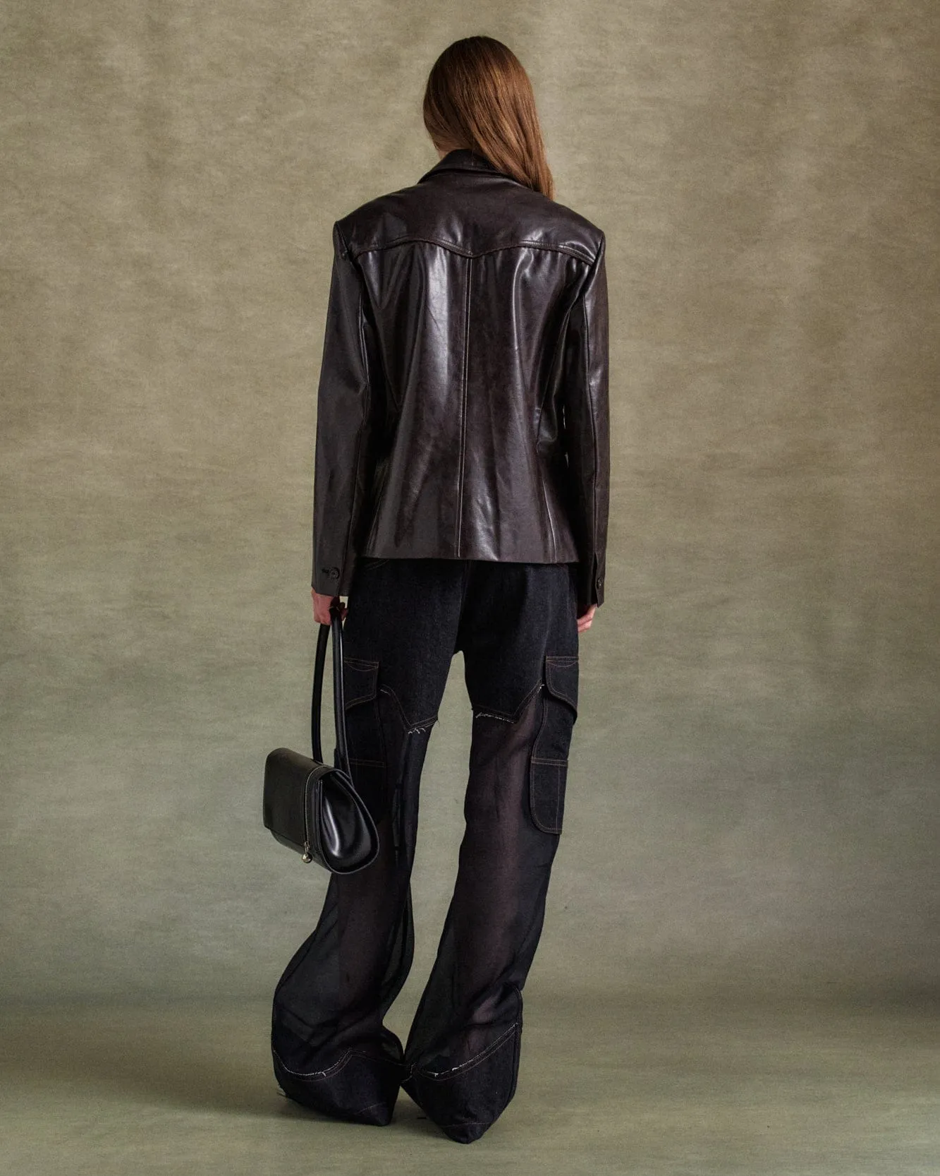 HYBRID FAUX-LEATHER BLAZER awa683w(BROWN) sold by Andersson Bell product image thumbnail 5