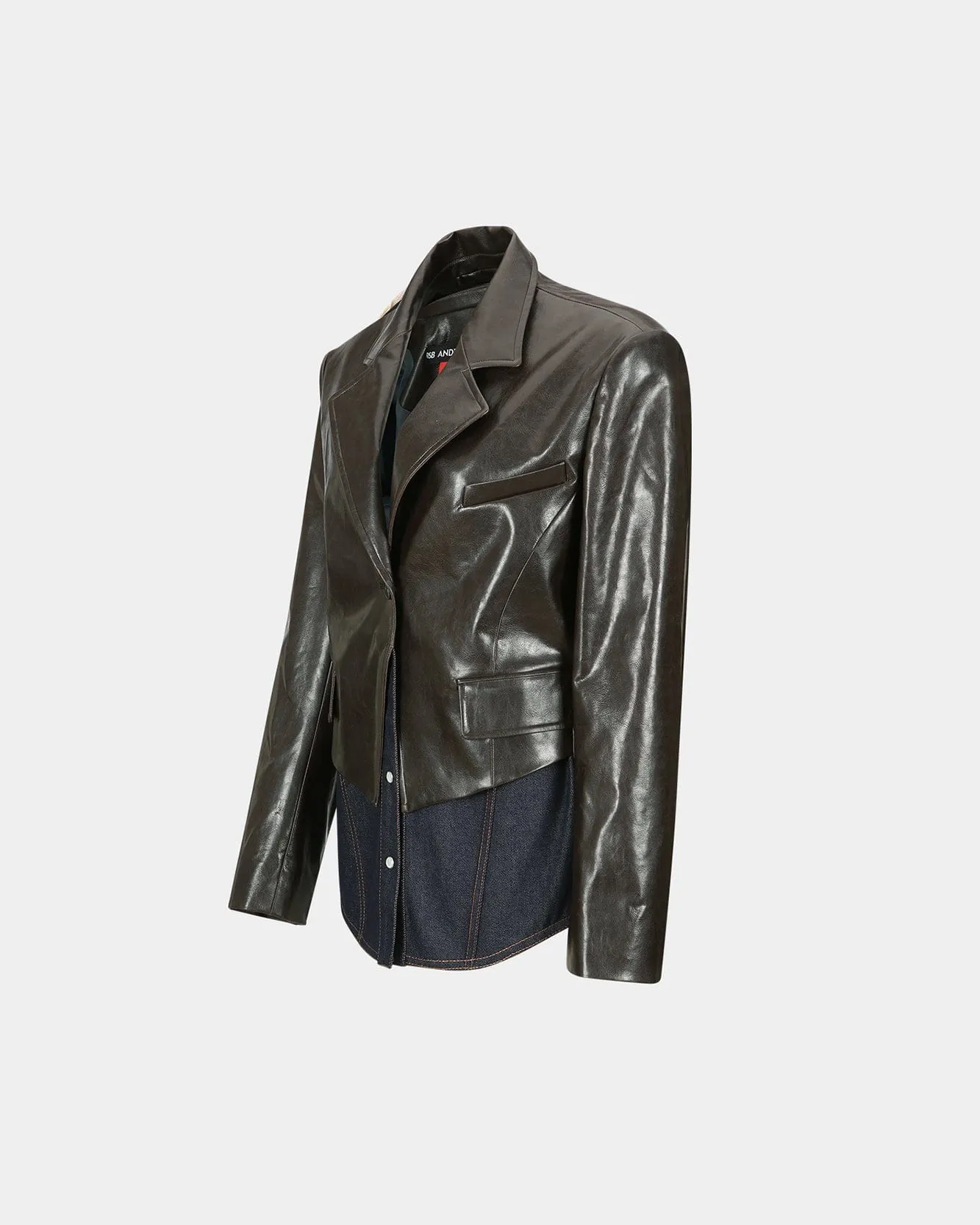 HYBRID FAUX-LEATHER BLAZER awa683w(BROWN) sold by Andersson Bell product image thumbnail 3