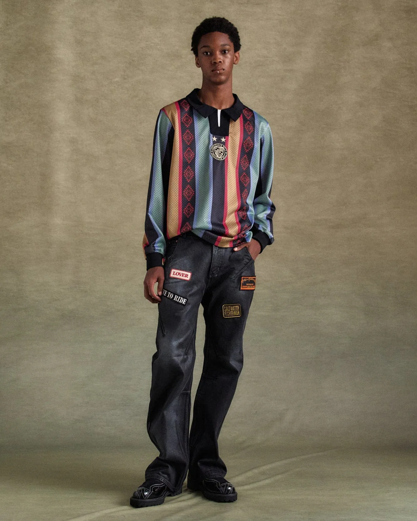 ADSB PATCH SPRAY WASHED WIDE LEG JEANS apa816m(BLACK) sold by Andersson Bell product image thumbnail 4