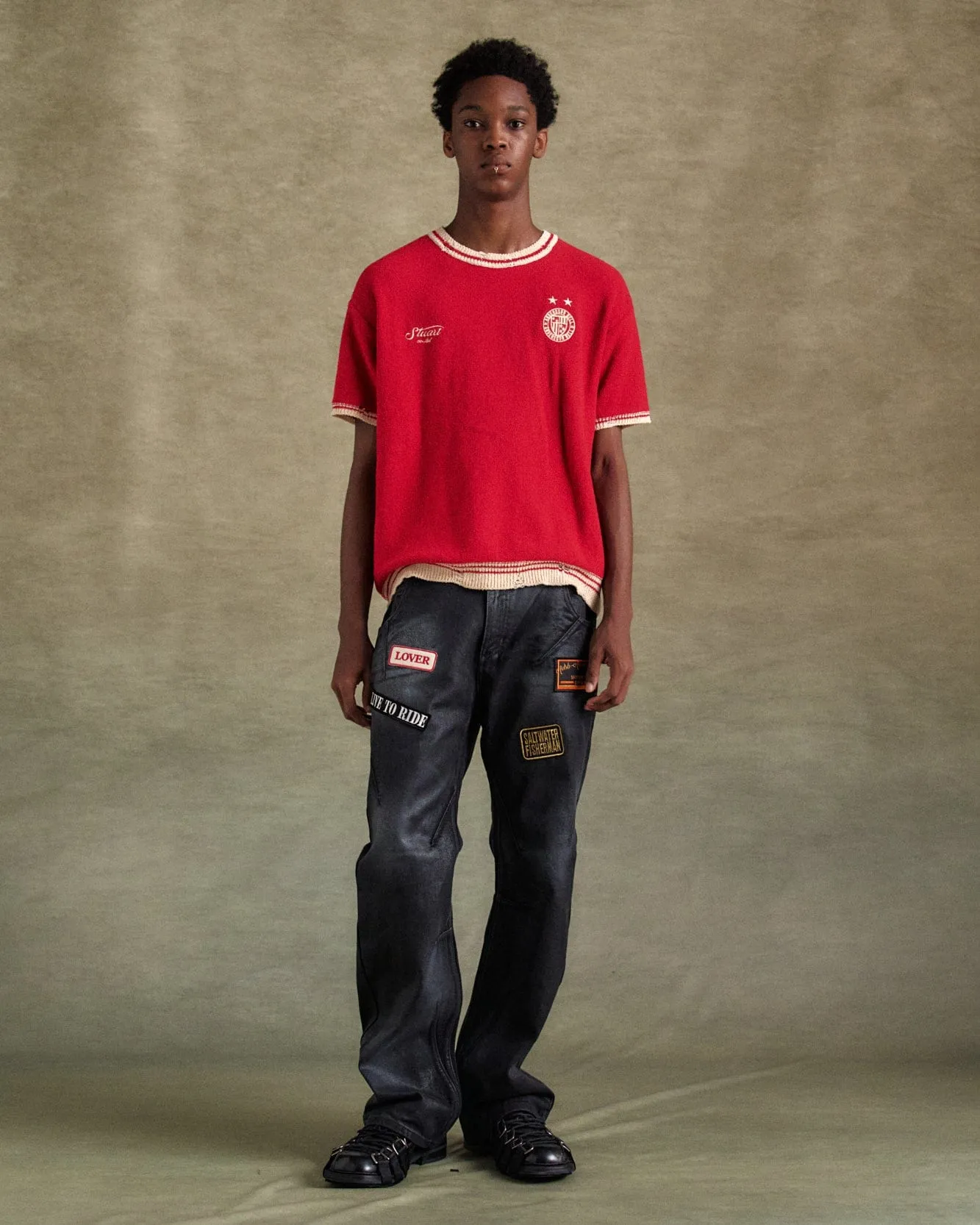 ADSB PATCH SPRAY WASHED WIDE LEG JEANS apa816m(BLACK) sold by Andersson Bell