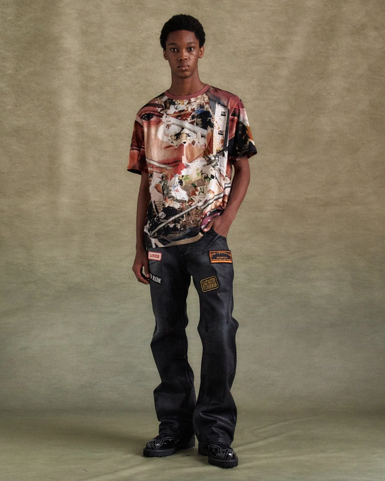 ADSB PATCH SPRAY WASHED WIDE LEG JEANS apa816m(BLACK) sold by Andersson Bell product image thumbnail 5