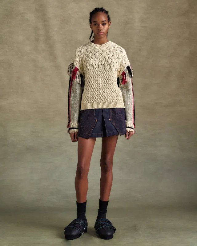 UNISEX TASSEL SLEEVE OVERSIZED KNIT SWEATER atb1258u(ECRU) made by Andersson Bell