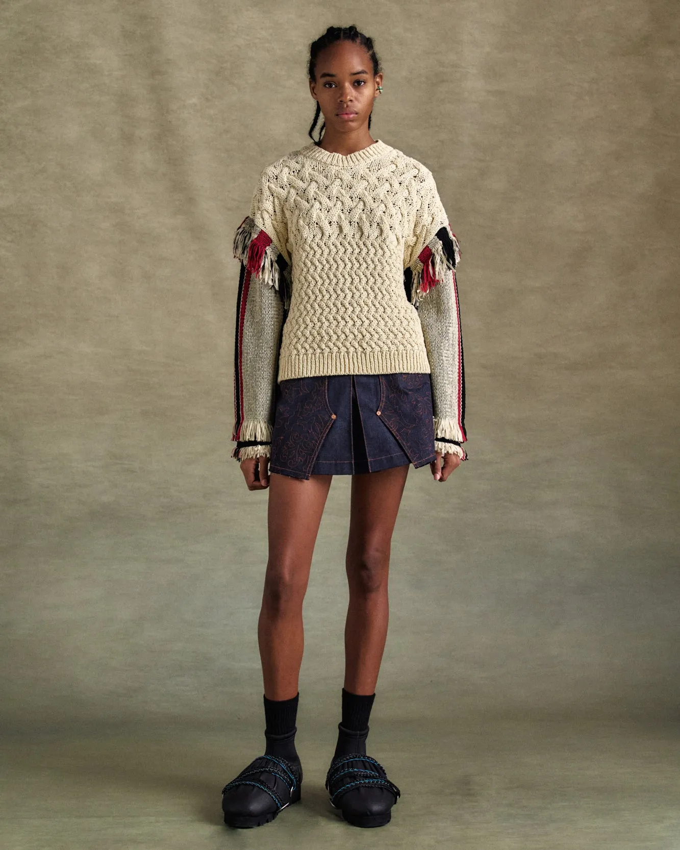 UNISEX TASSEL SLEEVE OVERSIZED KNIT SWEATER atb1258u(ECRU) sold by Andersson Bell