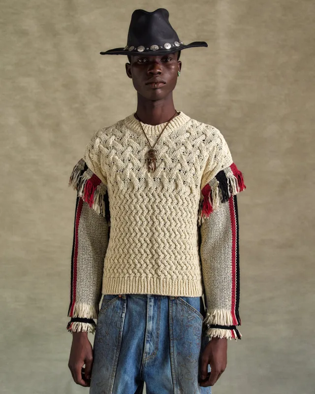 UNISEX TASSEL SLEEVE OVERSIZED KNIT SWEATER atb1258u(ECRU) sold by Andersson Bell