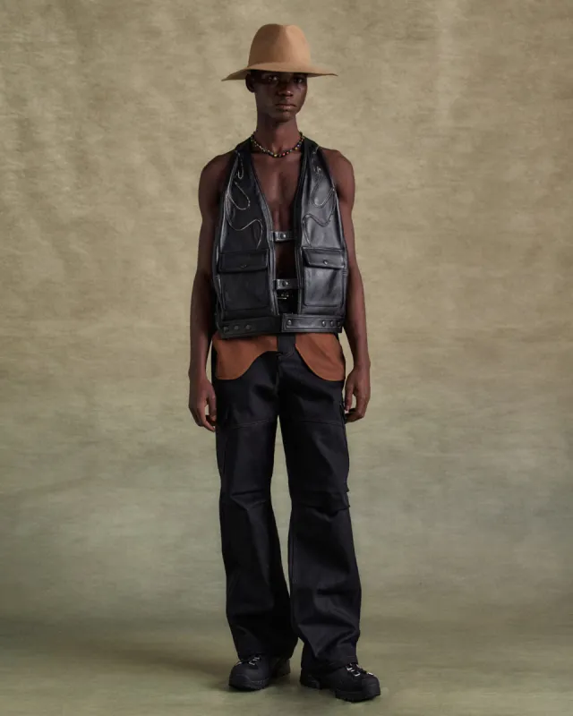 UNISEX RAW EDGE PATCHWORK LEATHER VEST awa687u(BLACK) sold by Andersson Bell