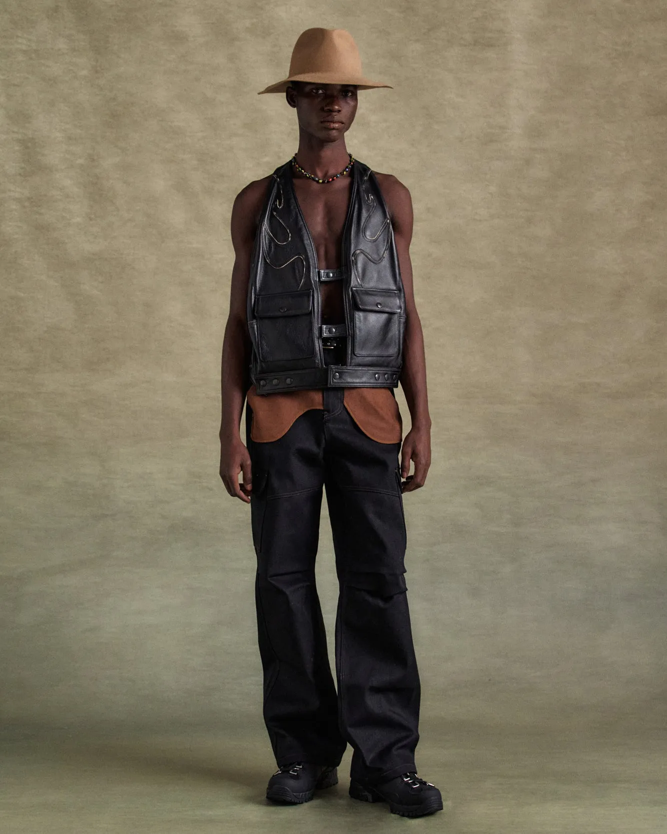 UNISEX RAW EDGE PATCHWORK LEATHER VEST awa687u(BLACK) sold by Andersson Bell