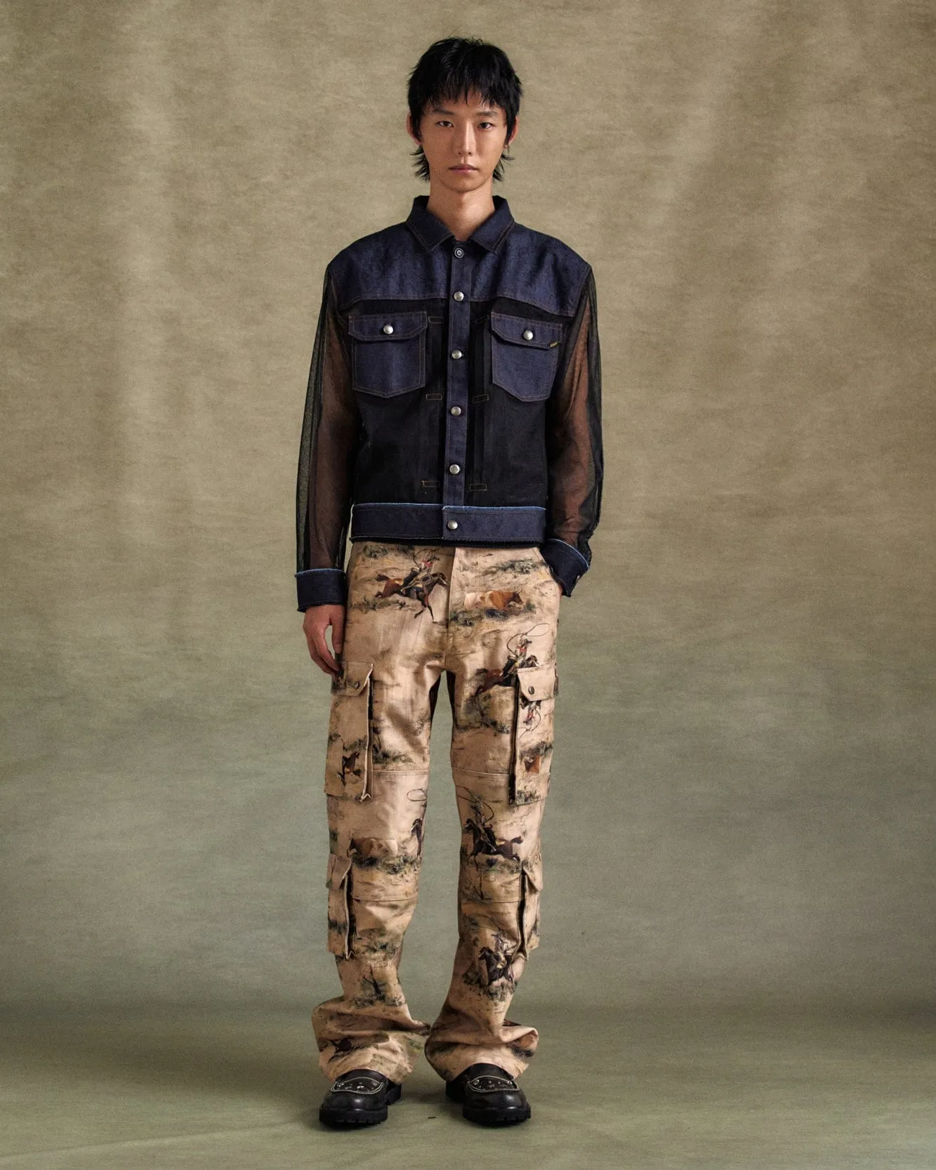 UNISEX COWBOY PRINTED CARGO JEANS apa811u(BEIGE) sold by Andersson Bell product image thumbnail 5
