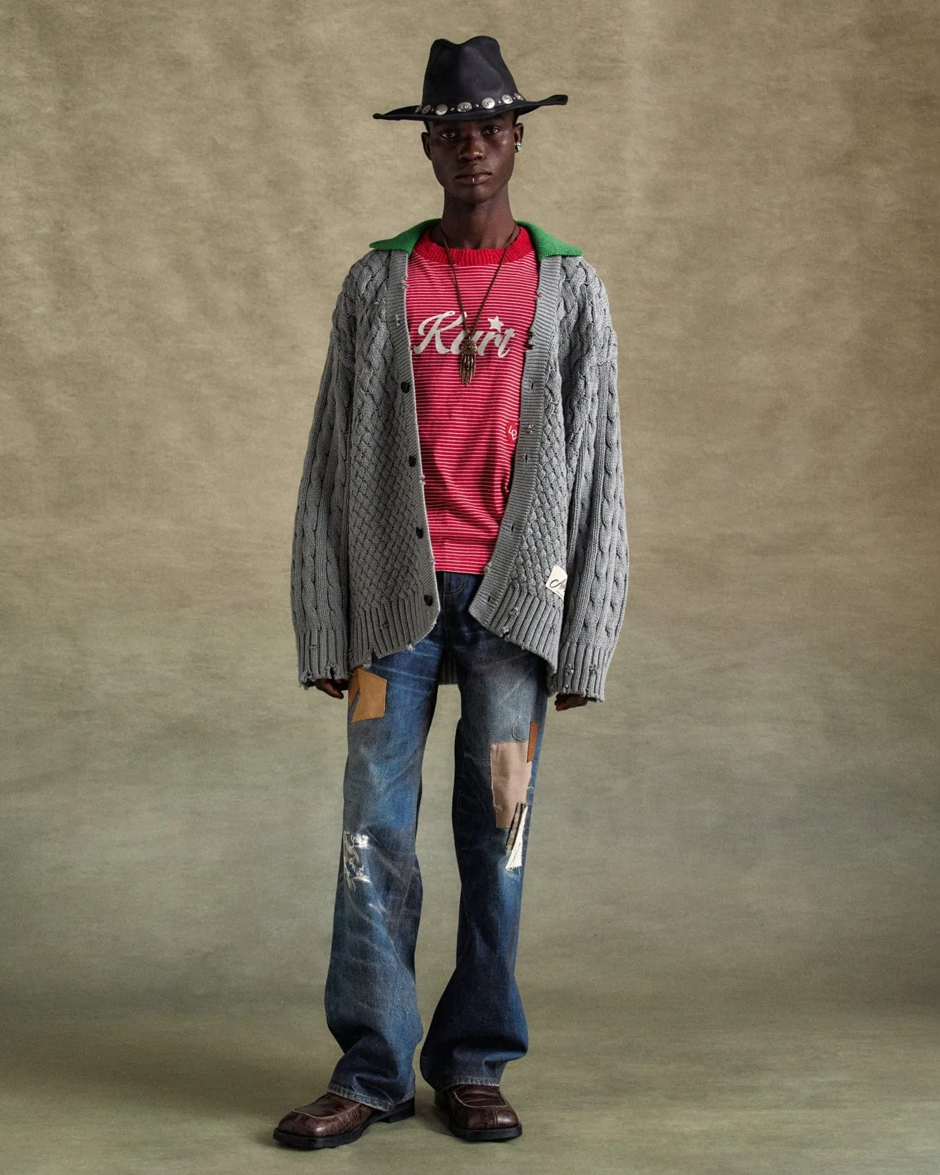 UNISEX PATCHWORK PRINTED DENIM TROMPE L`OEIL JEANS apa789u(BLUE) sold by Andersson Bell product image thumbnail 5