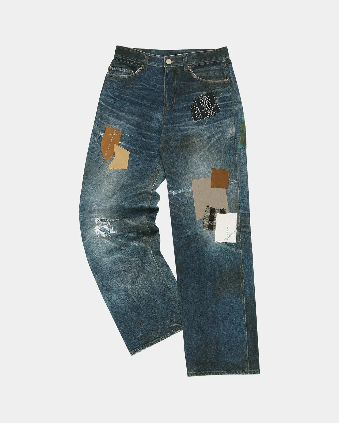 UNISEX PATCHWORK PRINTED DENIM TROMPE L`OEIL JEANS apa789u(BLUE) sold by Andersson Bell product image thumbnail 2