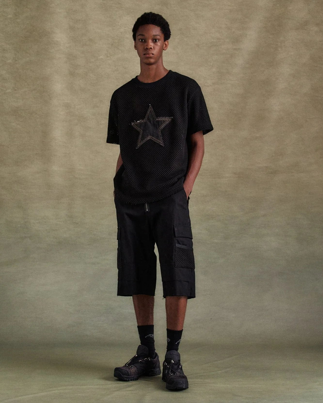 STAR PATCH MESH T-SHIRTS atb1295m(BLACK) sold by Andersson Bell