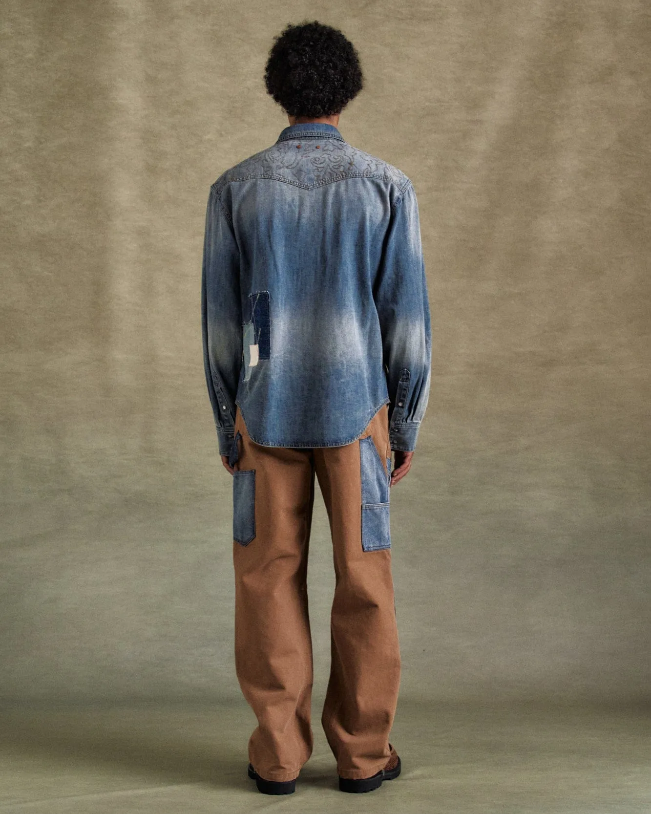 EMBROIDERY PATCHWORK DENIM SHIRTS atb1273m(BLUE) sold by Andersson Bell product image thumbnail 5