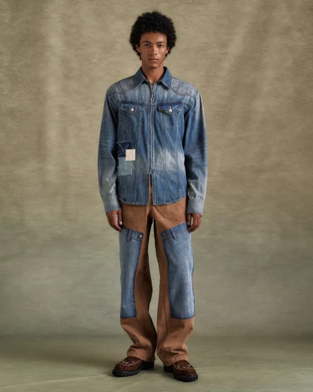 EMBROIDERY PATCHWORK DENIM SHIRTS atb1273m(BLUE) sold by Andersson Bell