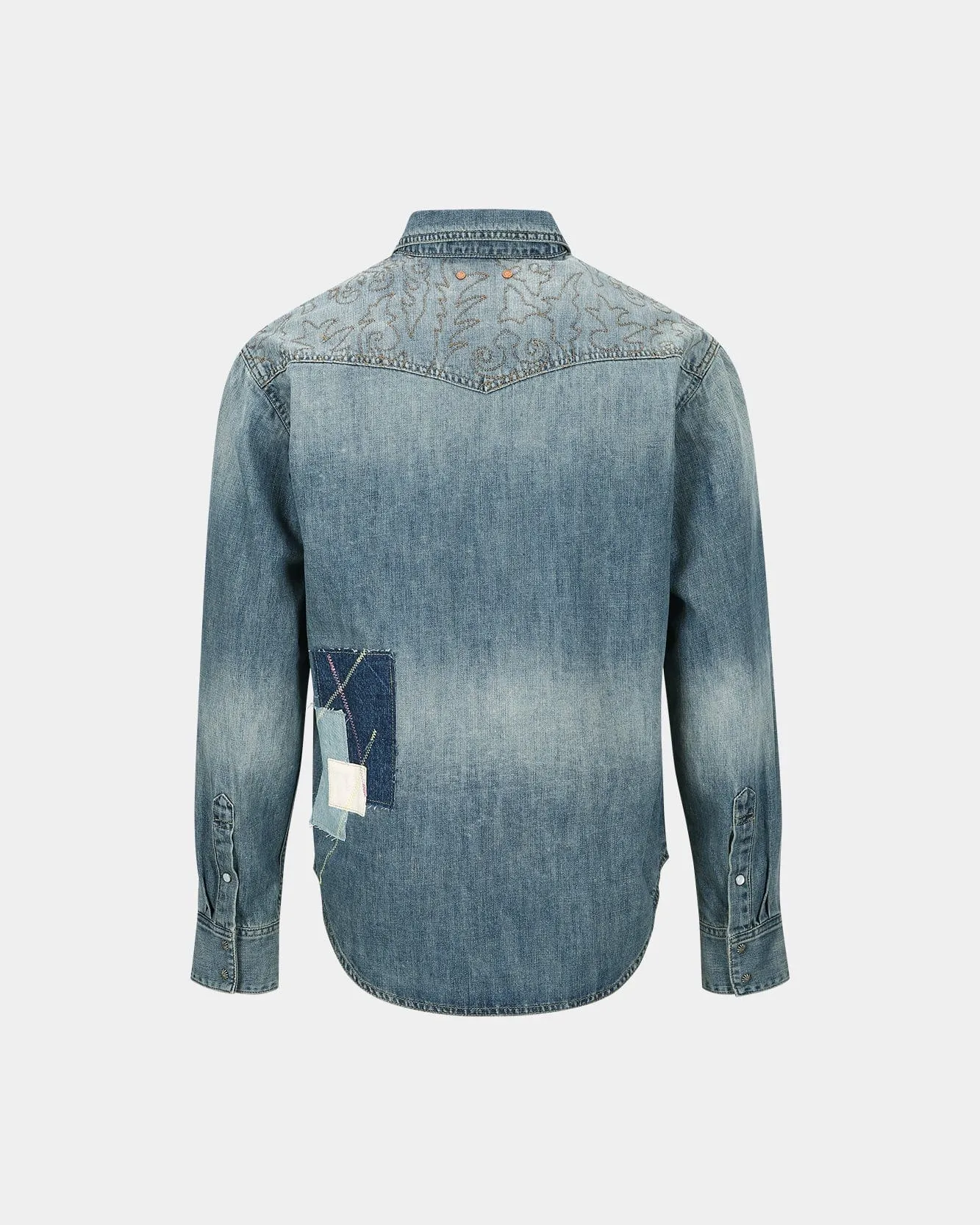 EMBROIDERY PATCHWORK DENIM SHIRTS atb1273m(BLUE) sold by Andersson Bell product image thumbnail 4