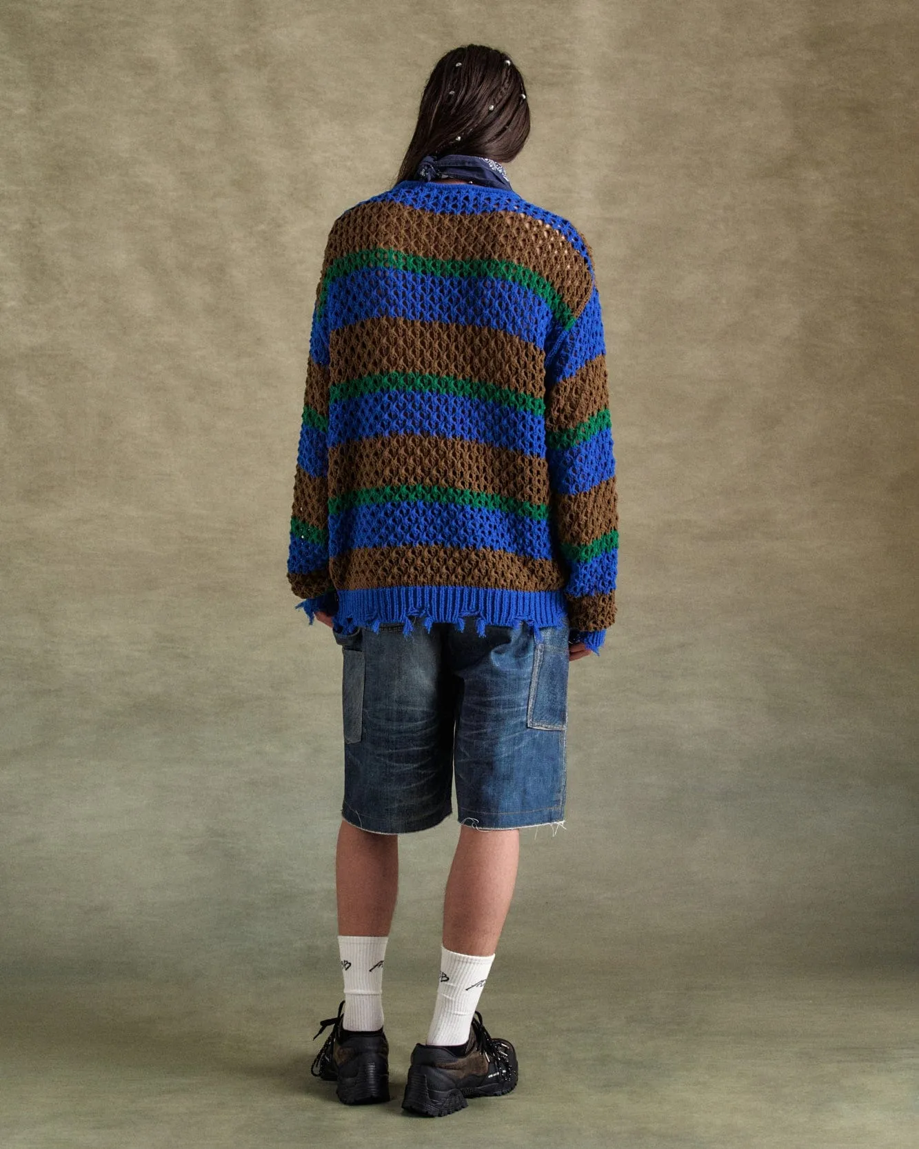 UNISEX DAMAGED STRIPE BOATNECK SWEATER atb1239u(BLUE/GREEN) sold by Andersson Bell product image thumbnail 4