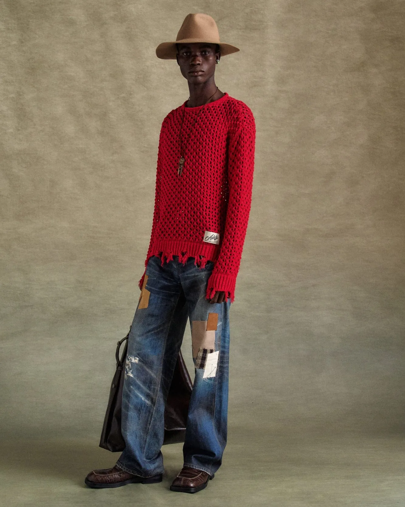 UNISEX DAMAGED BOATNECK SWEATER atb1240u(RED) sold by Andersson Bell product image thumbnail 5